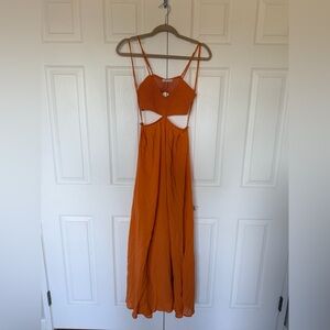 Indah Innocence Vibrant Orange Backless Dress